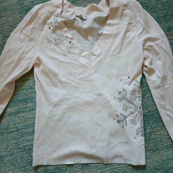 Boston Proper size Large Pink Rhinestone Holiday Sweater - Picture 1 of 9